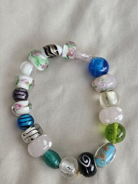 Artisan Multicolor Glass Bead Bracelet - Pink, Blue, Green & More